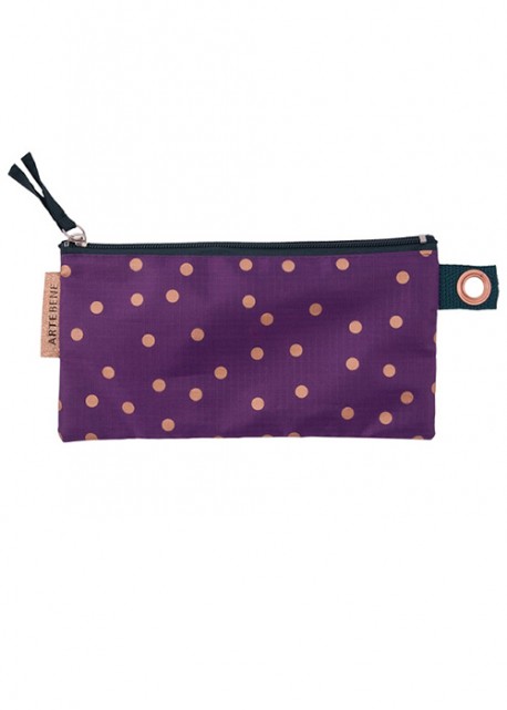 Trousse de rangement violette à pois dorés (22x11)