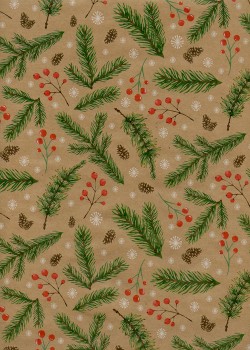 Branches de sapins et gui de Noël fond beige (68x98)