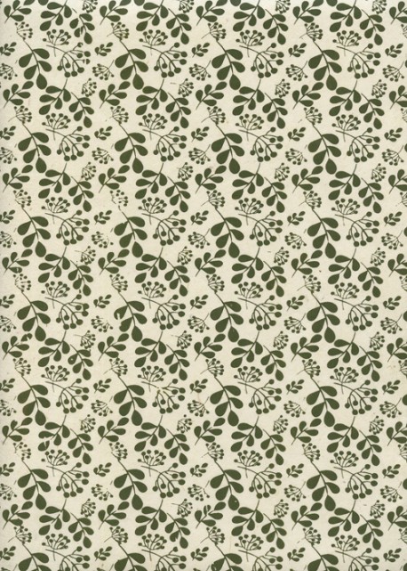 Papier lokta feuillage vert olive fond naturel (50x75)
