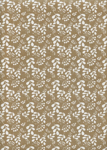 Papier lokta feuillage blanc fond taupe (50x75)