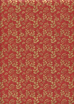 Papier lokta feuillage or fond rouge (50x75)