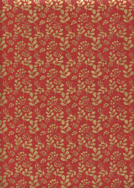 Papier lokta feuillage or fond rouge (50x75)