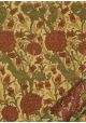 Ramage fleuri bordeaux et vert sur fond beige (50x68)