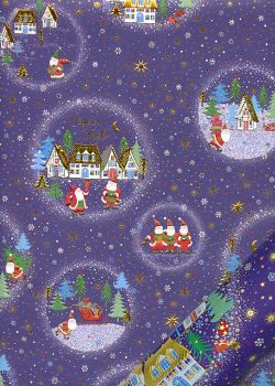 Papier Turnowsky les villages de Noël fond bleu réhaussé or (50x70)