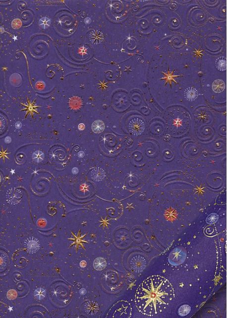 Papier Turnowsky les arabesques de Noël fond bleu réhaussé or (50x70)