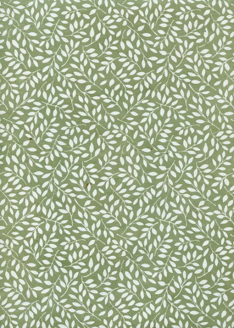 Papier lokta rameaux blancs fond vert amande (50x75)