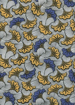 Wax fleurs bleues et jaunes (50x70)