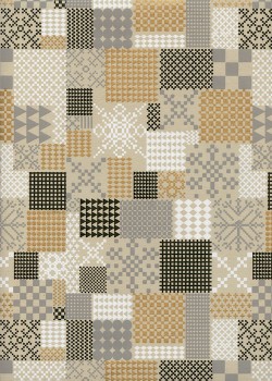 Carreaux de ciment or gris et blanc fond beige (50x70)