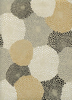 Pompons or gris et blanc fond beige (50x70)