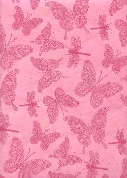 Lokta papillons et libellules ambiance rose (50x70)