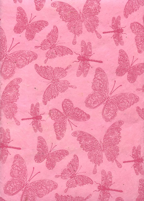 Lokta papillons et libellules ambiance rose (50x70)
