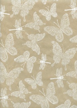 Lokta papillons et libellules blanches fond beige (50x70)