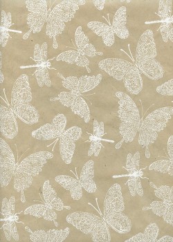 Lokta papillons et libellules blanches fond beige (50x70)