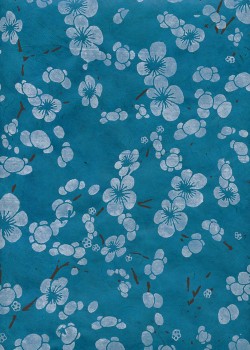 Lokta fleurs de cerisiers fond bleu (50x70)