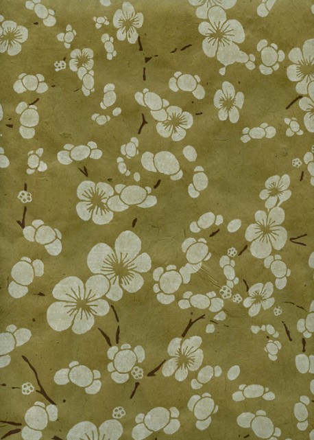Lokta fleurs de cerisiers fond vert (50x70)