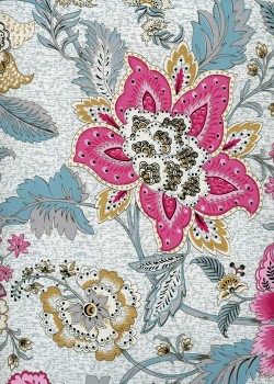 "Papier de coton" Floralies rose feuillage bleu (55x76)