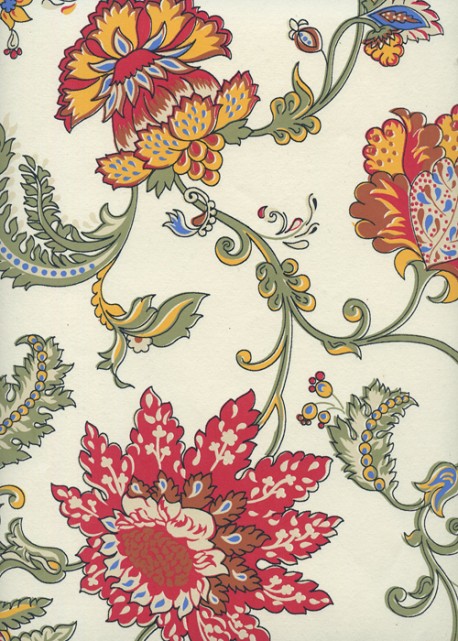 "Papier de coton" Tapisserie fleurs rouges (55x76)
