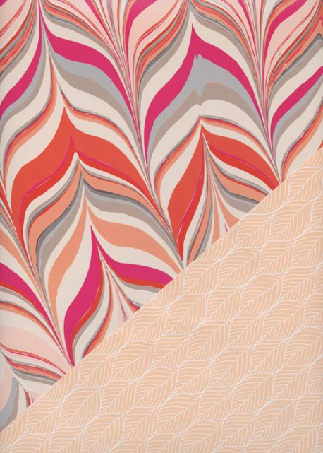 Recto verso "Marbré design fushia / feuilles blanches" (68x98)
