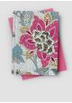 "Papier de coton" Floralies rose feuillage bleu (55x76)