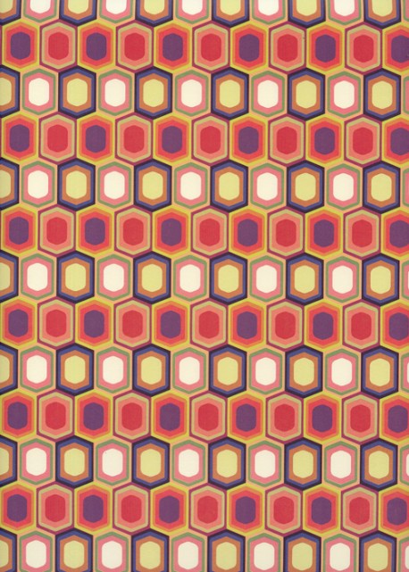 Hexagones rétro rouges et bleus (70x100)