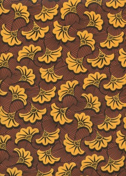 Wax fleurs orange fond brun (50x70)
