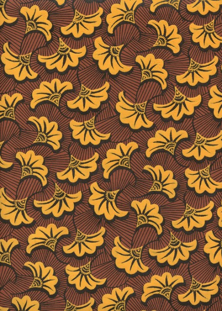 Wax fleurs orange fond brun (50x70)