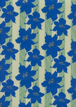 Fleurs exotiques bleues fond rayé (50x70)