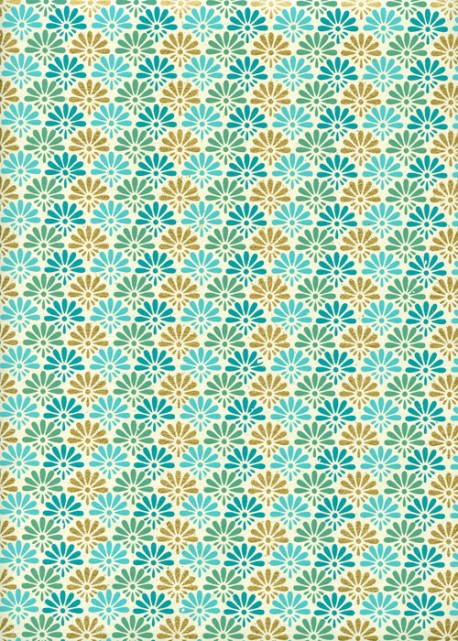 Paquerettes ambiance turquoise réhaussé or (50x70)