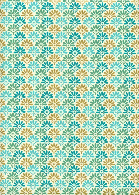 Paquerettes ambiance turquoise réhaussé or (50x70)