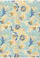 "Botanico" 2 tons de bleu et orange réhaussé or (70x100)