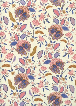 "Botanico" violet bleu et rose réhaussé or (70x100)