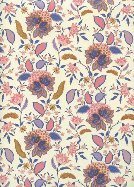 "Botanico" violet bleu et rose réhaussé or (70x100)