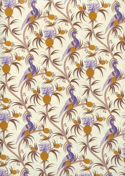 "Botanico" ananas et paons ton violet réhaussé or (70x100)