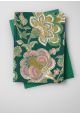 "Papier de coton" Floralies rose fond vert canard (55x76)