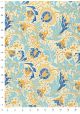 "Botanico" 2 tons de bleu et orange réhaussé or (70x100)