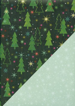 Recto verso "Sapins fond noir / étoiles fond menthe" (68x98)