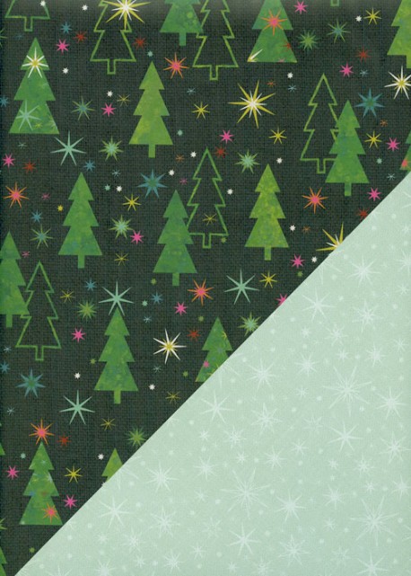 Recto verso "Sapins fond noir / étoiles fond menthe" (68x98)