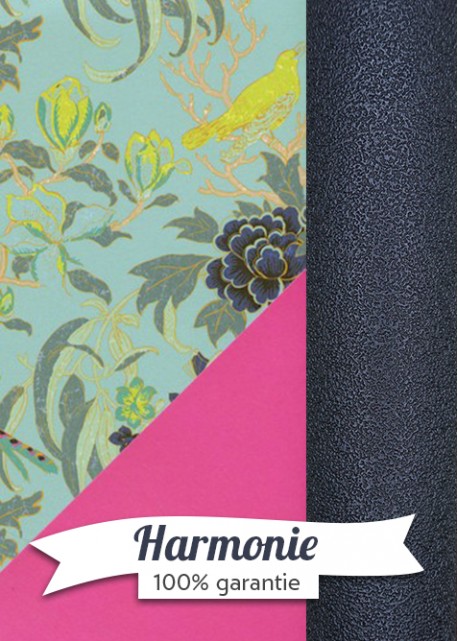 HARMONIE DUO Tapisserie et oiseaux fond menthe uni rose