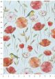Papier Turnowsky coquelicots réhaussé or fond bleuté (50x70)