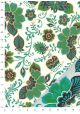 "Papier de coton" Floralies émeraude et vert fond ivoire (55x76)