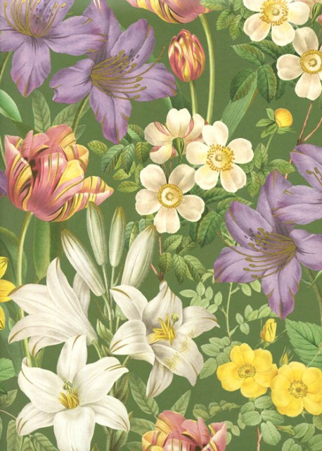 Tapis de fleurs multicolores fond vert (50x68)