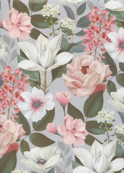 Floral rose et blanc sur fond gris (50x68)