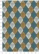 "Feuille" bleu canard blanc et or (50x70)
