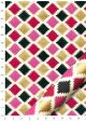 Les carreaux stylisés pourpres, fushia noirs et dorés fond écru (50x70)