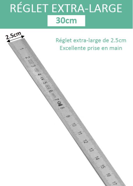 Réglet en acier inoxydable 30cm (larg.1.3cm)