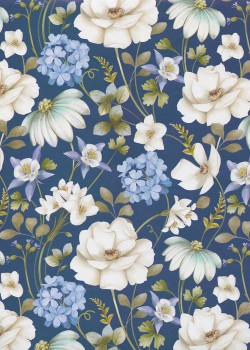 Floral sur fond bleu (50x68)