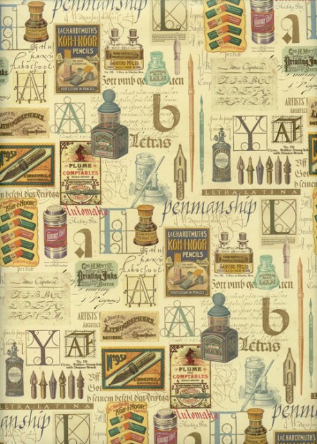 Les accessoires de calligraphie réhaussé or (50x68)