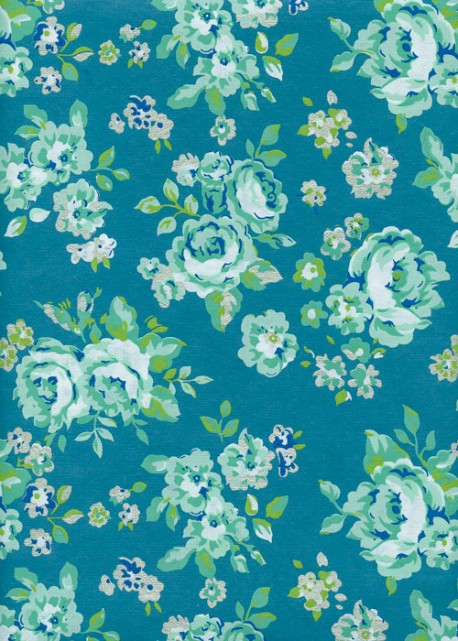 "Papier de coton" bouquets fond bleu (55x76)