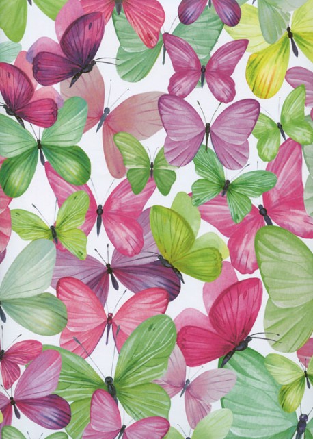 Envol de papillons roses et verts (68x98)