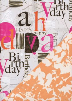 Recto verso "Happy birthday flashy / feuillage fond saumon (68x98)